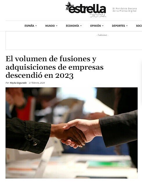El volumen de fusiones y adquisiciones de empresas descendi en 2023